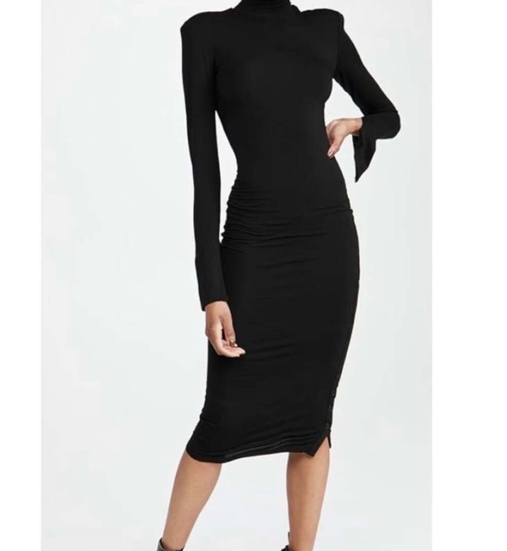 Good American Long sleeve Knit Bodycon Black Midi Dress S